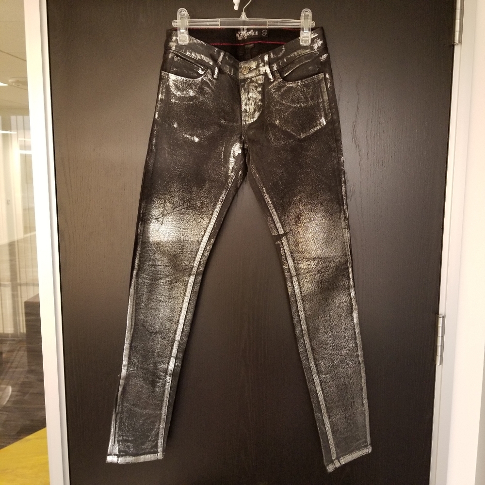 Lip Service Silver Metallic Straight Jeans Sz 26